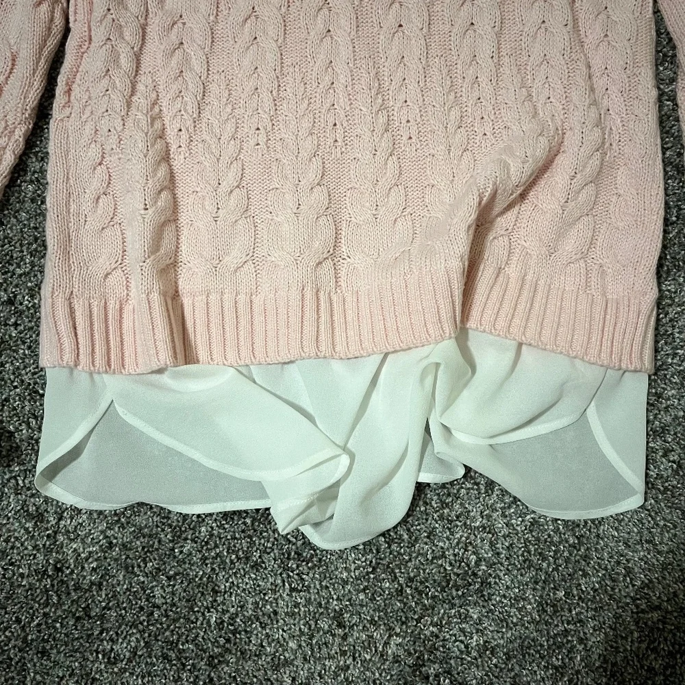 ELLE Women's Mock-layer Cable Knit Sweater; Pink; Size M - Picture 11 of 16